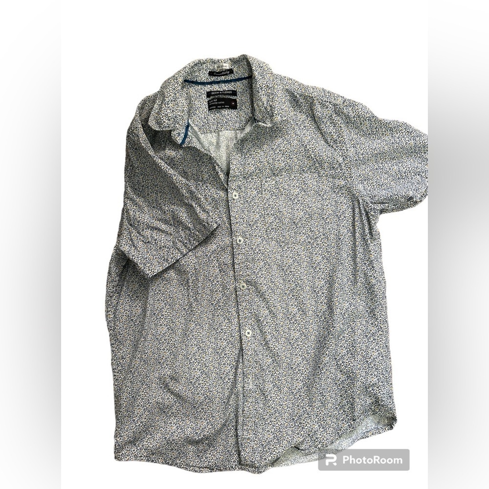 Denim and Flower Slim Fit Floral Print Button Down